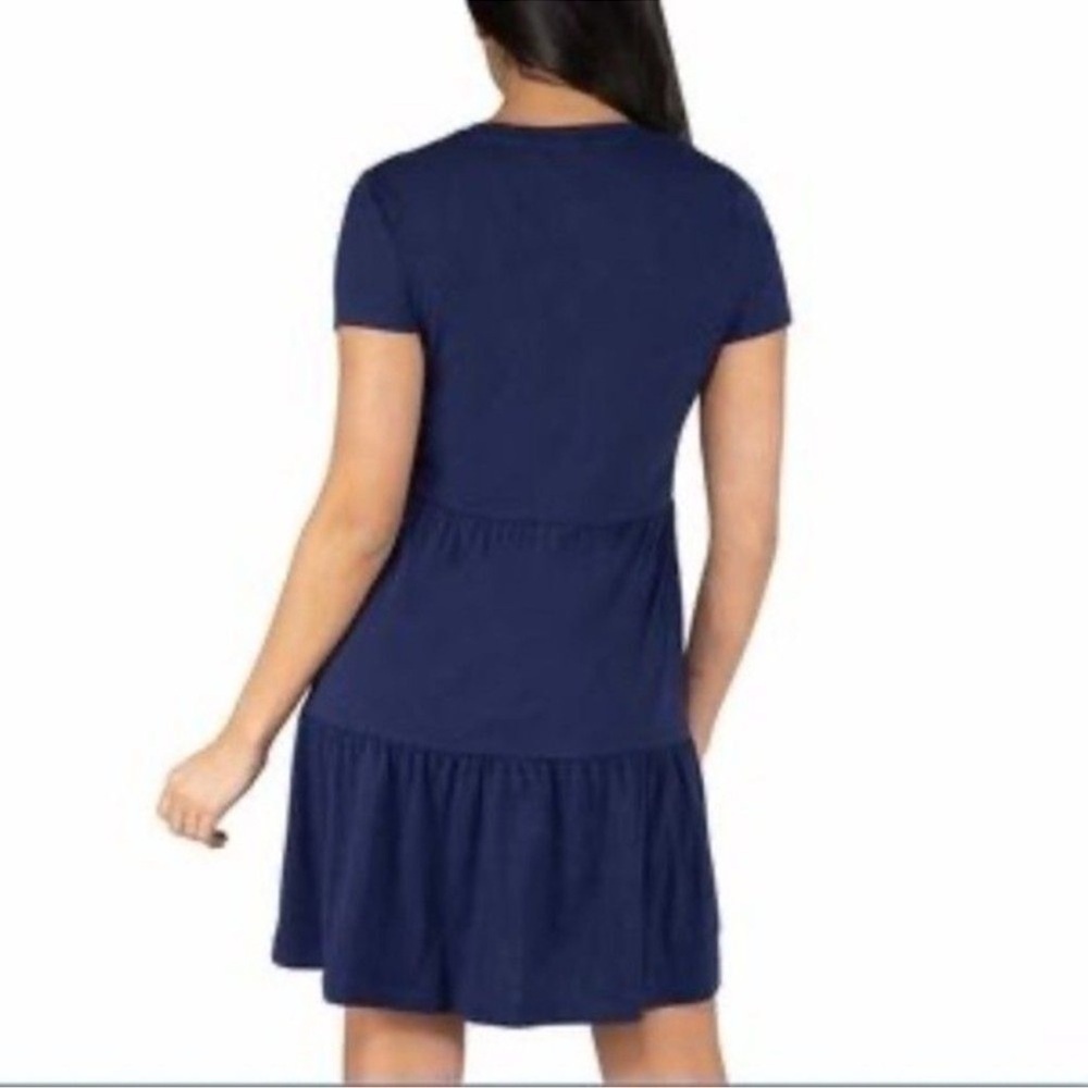 Nicole Miller Tiered Short Sleeve Dress in Blue - Picture 2 of 6